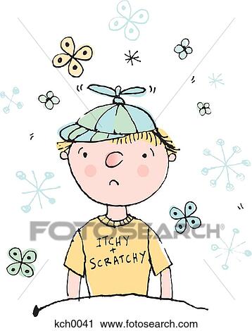 Clip Art - A boy with hay fever. Fotosearch