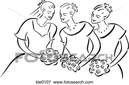 Stock Illustration - A bride and two bridesmaids. Fotosearch