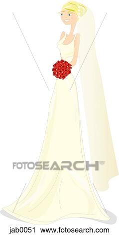 Clip Art - A bride holding a bouquet of roses. Fotosearch