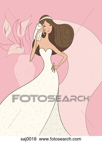 Stock Illustration - A bride putting make up on. Fotosearch