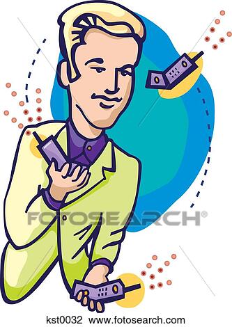 Drawing - A business man juggling cell phones. Fotosearch