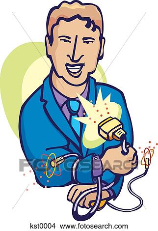 A business man with many computer cables that is ready for anything View Large Illustration Stock Illustration - A business man with many computer cables that is ready for anything. Fotosearch