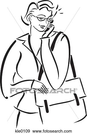 Stock Illustration - A business woman on the cell phone. Fotosearch