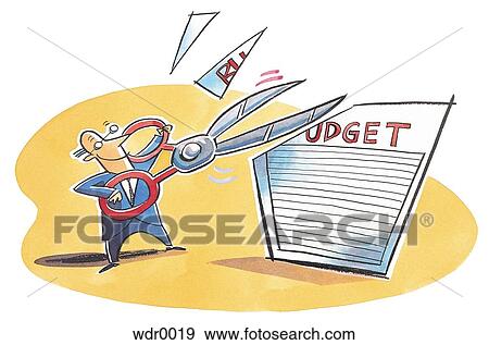 Stock Illustration - A businessman cutting the budget. Fotosearch