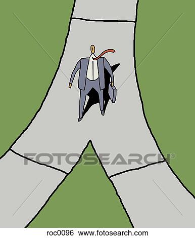 Stock Illustration - A businessman deciding which path to go down. Fotosearch