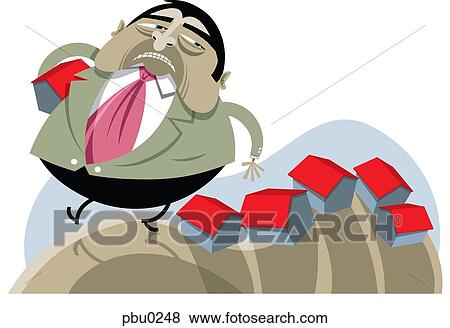 A businessman holding a house and walking past a row of houses View Large Illustration Stock Illustration - A businessman holding a house and walking past a row of houses. Fotosearch