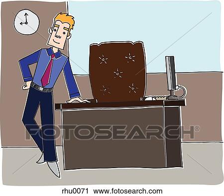 Clip Art - A businessman leaning on his desk. Fotosearch