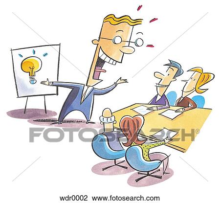 A businessman making a presentation about his ideas View Large Illustration Drawing - A businessman making a presentation about his ideas. Fotosearch