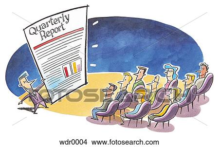 Stock Illustration - A businessman making a presentation on the quarterly report. Fotosearch