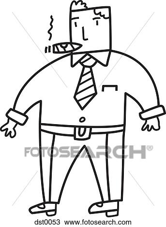 Drawing - A businessman smoking a cigar. Fotosearch