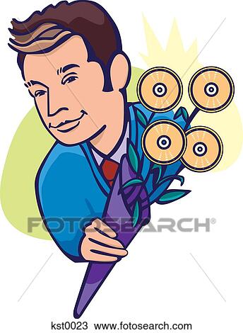 Drawing - A businessman with a bouquet of CDs. Fotosearch
