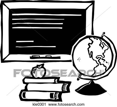 A chalkboard, a globe and a stack of books with an apple on top View Large Illustration Clip Art - A chalkboard, a globe and a stack of books with an apple on top. Fotosearch