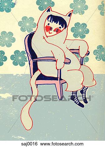 Stock Illustration - A child in a cat costume. Fotosearch