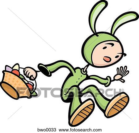 A child in a rabbit costume with an Easter basket View Large Illustration Drawing - A child in a rabbit costume with an Easter basket. Fotosearch
