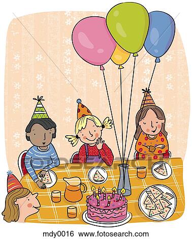 A childrens birhday party View Large Illustration Stock Illustration - A childrens birhday party. Fotosearch
