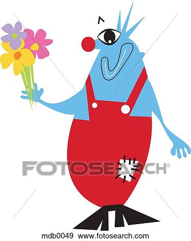 A clown with a bouquet of flowers View Large Illustration Stock Illustration - A clown with a bouquet of flowers. Fotosearch