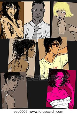 Stock Illustration - A collage illustration of attractive men and women. Fotosearch