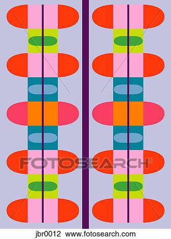 Drawing - A colorful reflected ovals and lines pattern. Fotosearch