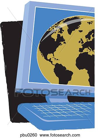 Clipart - A computer monitor with the world on it. Fotosearch