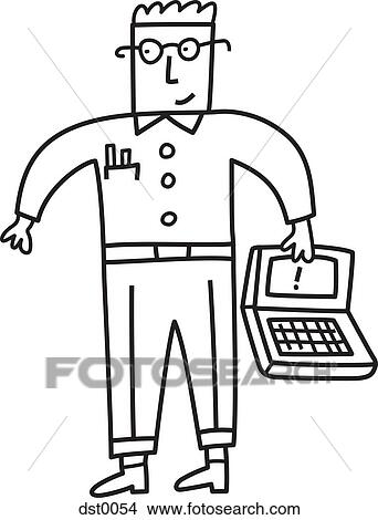 A computer technician holding a laptop View Large Illustration Stock Illustration - A computer technician holding a laptop. Fotosearch