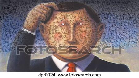 Stock Illustration - A confused business man scratching his head with writing over his face. Fotosearch