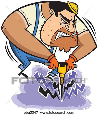 Stock Illustration - A construction worker using a jack hammer. Fotosearch