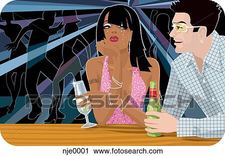 Clip Art - A couple at the bar in a nightclub. Fotosearch