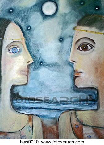 A couple facing each other in the moonlight View Large Illustration Clipart - A couple facing each other in the moonlight. Fotosearch