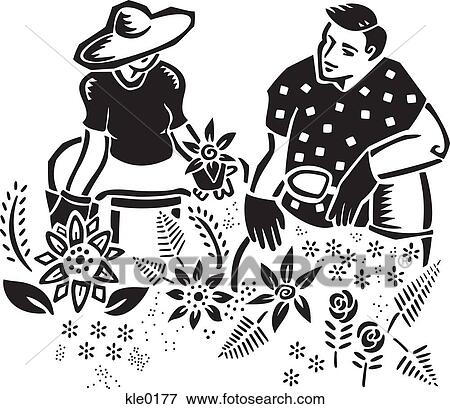Stock Illustration - A couple gardening together. Fotosearch