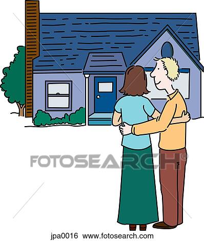 Stock Illustration - A couple looking at a house. Fotosearch