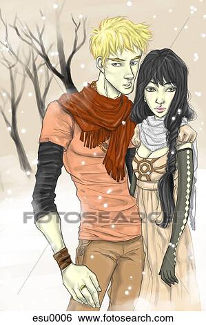 Stock Illustration - A couple standing in the snow. Fotosearch