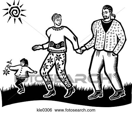 Stock Illustration - A couple walking with their young child. Fotosearch