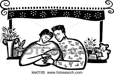 Stock Illustration - A couple with their newborn baby. Fotosearch