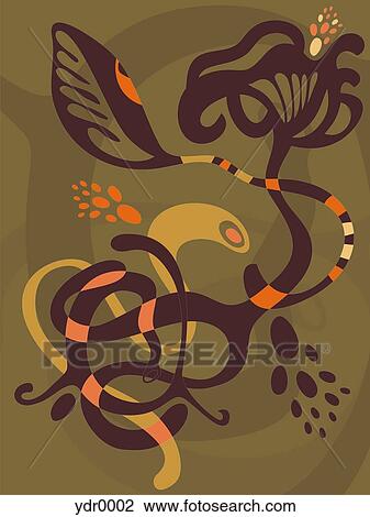 Drawing - A decorative illustration of flowers and vines. Fotosearch