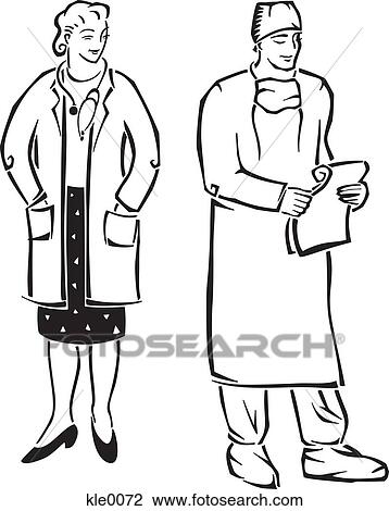Drawing - A doctor and a surgeon. Fotosearch