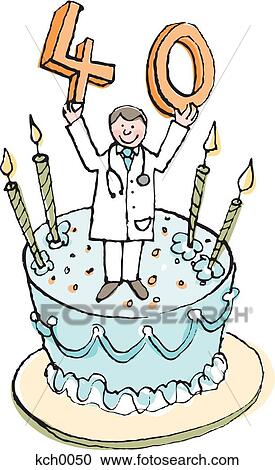 A doctor on a birthday cake holding up the number 40 View Large Illustration Clipart - A doctor on a birthday cake holding up the number 40. Fotosearch