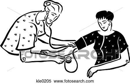 Stock Illustration - A doctor taking a womans blood pressure. Fotosearch