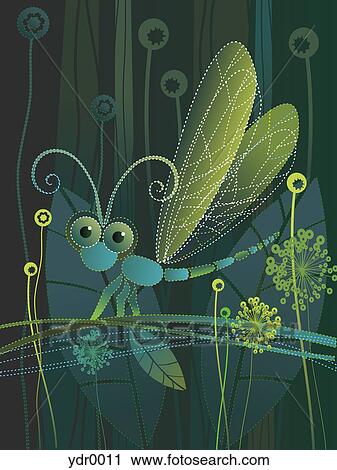 A dragonfly resting on a leaf View Large Illustration Clip Art - A dragonfly resting on a leaf. Fotosearch
