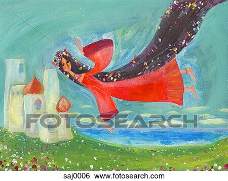 A fairy flying over a field with a palace in the background View Large Illustration Stock Illustration - A fairy flying over a field with a palace in the background. Fotosearch