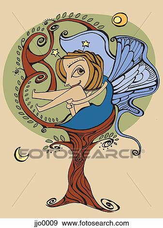 A fairy in a tree View Large Illustration Stock Illustration - A fairy in a tree. Fotosearch
