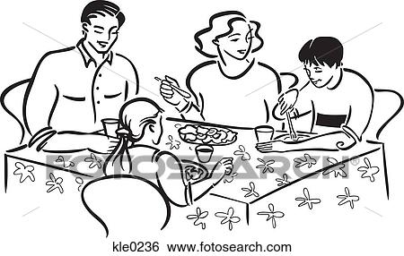 Stock Illustration - A family eating a meal together. Fotosearch