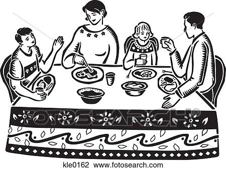 Drawing - A family eating at the table. Fotosearch
