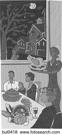 Stock Illustration - A family having thanksgiving dinner. Fotosearch