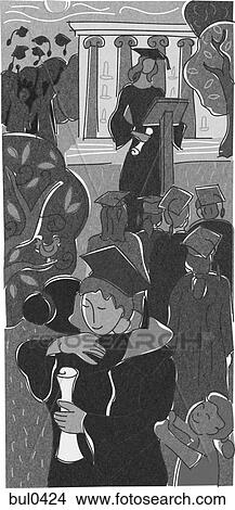 A family hugging at a graduation ceremony View Large Illustration Stock Illustration - A family hugging at a graduation ceremony. Fotosearch