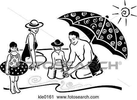 Clip Art - A family playing at the beach. Fotosearch