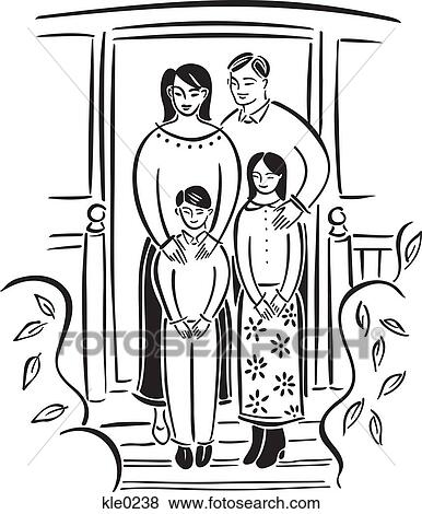 Stock Illustration - A family standing in front of their home. Fotosearch