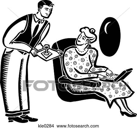 Stock Illustration - A flight attendant serving a drink to a woman using a laptop in an airplane. Fotosearch