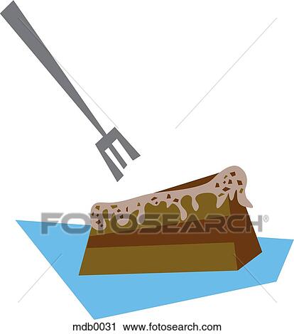 Clip Art - A fork and a piece of cake. Fotosearch