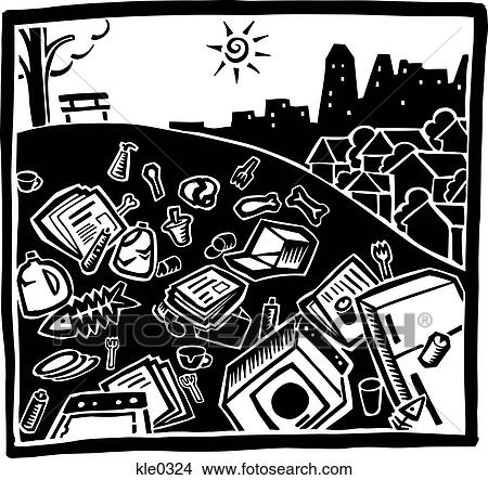 A garbage dump with the city in the background View Large Illustration Stock Illustration - A garbage dump with the city in the background. Fotosearch
