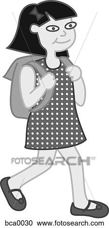 A girl walking with a back pack View Large Illustration Clipart - A girl walking with a back pack. Fotosearch